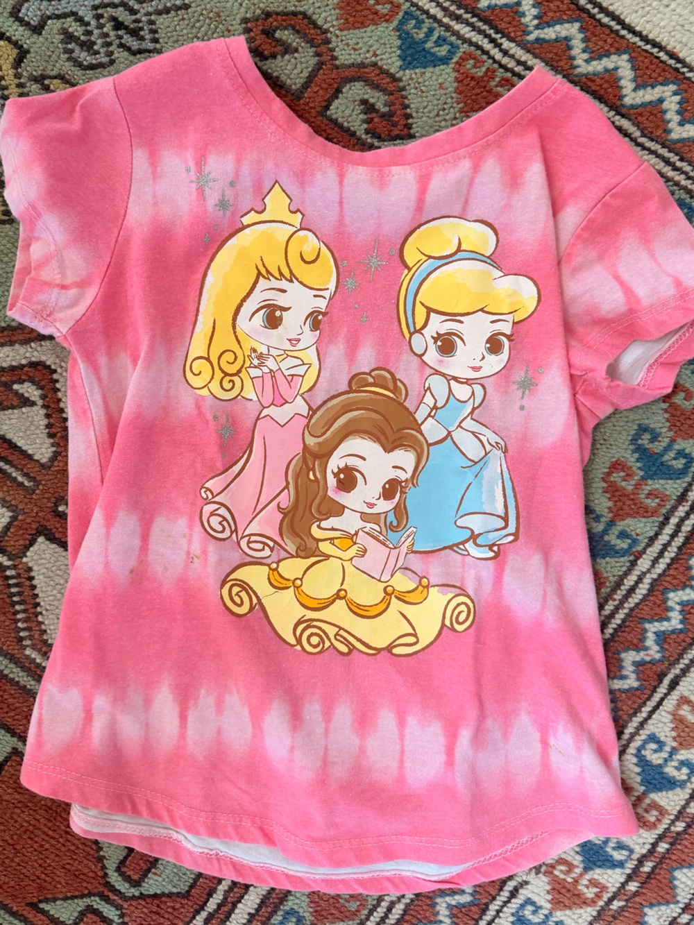 Disney Pink Tie-Dye Tee with Princess Trio Graphic